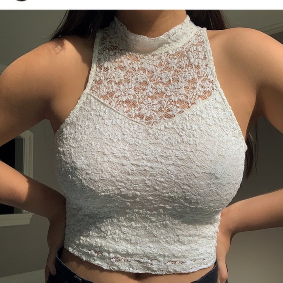 Abercrombie Lace High Neck Crop Top - Picture 1 of 4
